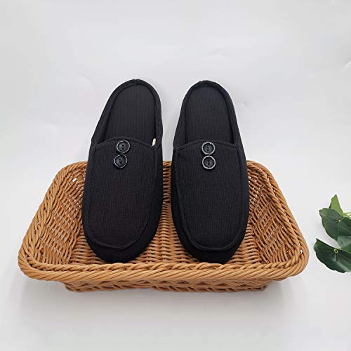 ofoot Men's & Women's Cozy Cotton Closed Toe Memory Foam Anti-slip Indoor Slippers With Buttons Design (7-8 B(M) US, Black)2