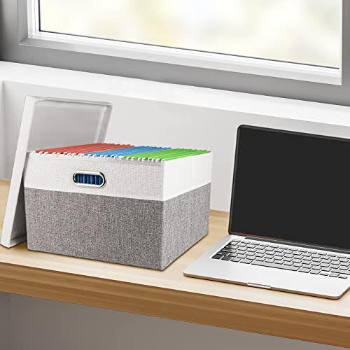 Vextronic File Organizer Box, Collapsible Filing Box, Portable Hanging File Storage Boxes With Lid & Handle, Decorative Document Organizer Box For Letter File Folder For Home Office (Set Of 2) #TOP1