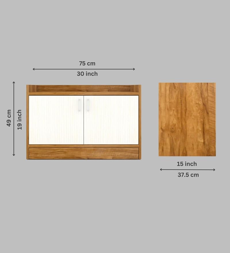 Image of SPECIALITY PANELS 2 Door Shoe Rack with Storage, Wood and White Finish, 75x49x37.5 cm, DIY Assembly