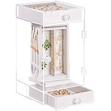 Homde Rotating Jewelry Box for Vanity Acrylic Storage Organizer for Women - Clear Holder for Ring Necklace Earring