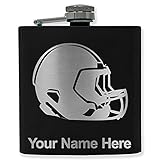 6oz Stainless Steel Flask, Football Helmet, Personalized Engraving Included (Black)