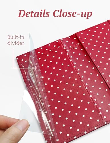 Image of Yarnic Checkbook Cover for Personal Checkbook Holder (Polka Red) | Checkbook Covers with Pen Holder & Built-in Clear Plastic Divider for Duplicate Checks