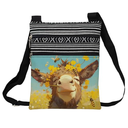 Funny Donkey Messenger Bag Small Ethnic Pattern Printed Adjustable Strap Crossbody Zipper Bag Funny Donkey Phone Bag Wallet Cute Shoulder Handbag for Women Friends -5