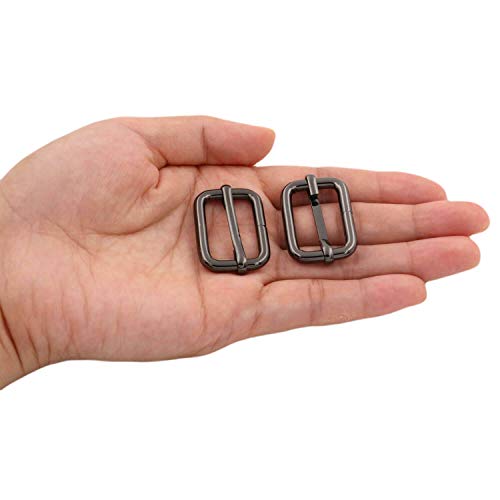 BIKICOCO Metal Slide Adjuster Buckle Tri-Glides with Movable Center Bar, for Straps, 1 x 0.6 Inch, Gunmetal, Pack of 20