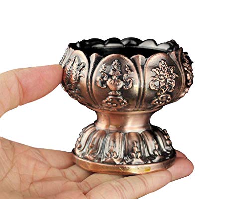 Lotus Flower Votive Tealight Holder, Buddhist Tealight Candle Holder - Tibetan Buddhist Water Offering Cup, Tibetan Oil Lamp Holder Buddhist Supplies For Meditation Buddha Altar, Set Of 2 (Copper) #TOP2