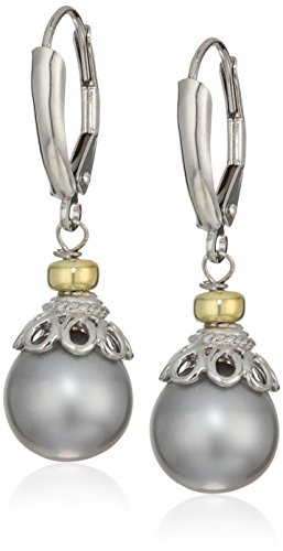 Sterling Silver 10-10.5Mm Dyed-Grey Freshwater Cultured Pearl Cup Design Lever-Back Dangle Earrings #TOP11