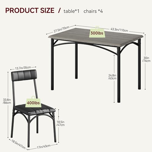 Image of Garvee Farmhouse Dining Table Set for 4, Small Kitchen Table with 4 Upholstered Chairs, 5-Piece Dining Set for Apartment, Dining Room, Small Space, Gray