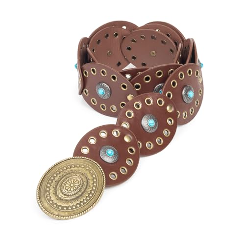 Women Wide-Disc Western-Belts Boho-Concho-Belt Cowgirl Cowboy Chunky Belts for Jeans Pants3