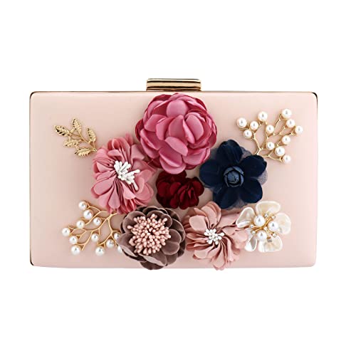 Sac à main élégant floral, pochette de soirée rose taille unique