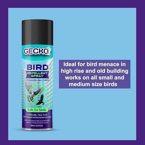 Image of Gecko Bird Repellent Spray for Home & Office | Non-Toxic Pigeon Repellent | Safe Bird Control Solution | Only Repels | Easy-to-Use Spray - Pack of 1 (200 ML) - FORMULATION 20X
