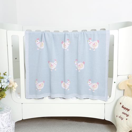 Image of mimixiong Baby Blanket Knit Receiving Boys Girls Blanket Soft Cotton Neutral Blanke for Swaddle Crib Stroller with Cute Sheep (Chicken-Blue, 30x40 Inch (Pack of 1))