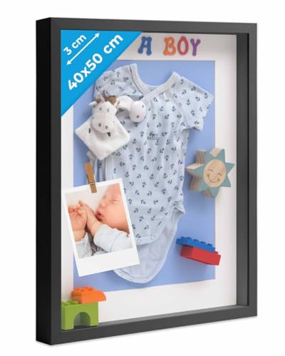 PHOTOLINI 3D Bilderrahmen zum Befüllen 40x50 Schwarz groß, 3 cm tiefer...