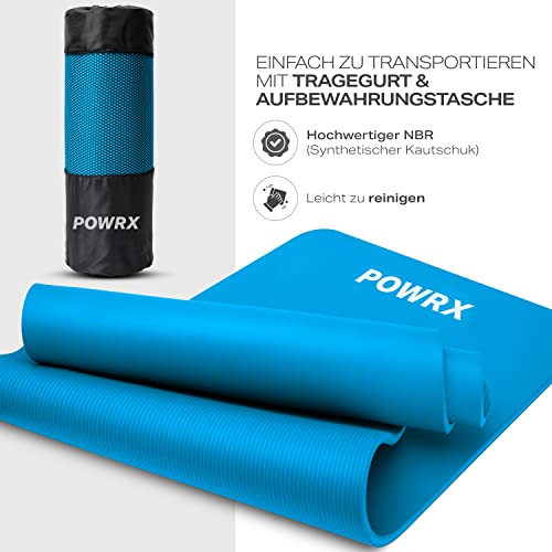 Powrx Yoga Mat Thick | Exercise Mat 1/2" - 3 Widhts With Carrying Strap And Bag | Non-Slip Workout Mat For Women Men Home Fitness Stretching Pilates Gymnastics Floor Gym Equipments, Blue #TOP2