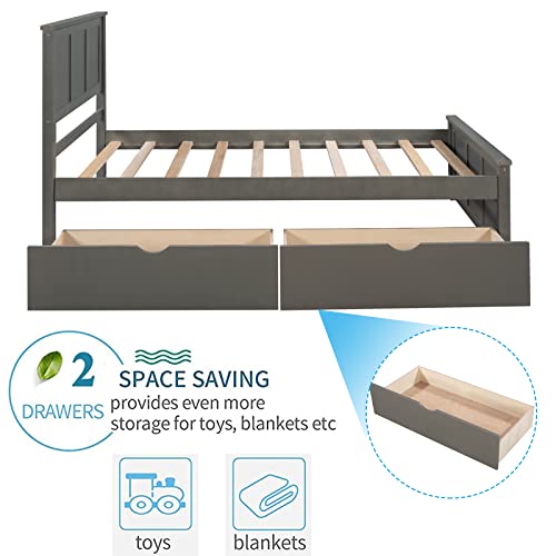 Harper & Bright Designs Twin Bed Frame With Drawers, Kids Platform Twin Bed With Storage, Solid Wood, No Box Spring Needed (Grey (Drawers)) #TOP4