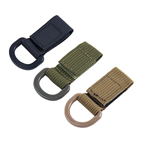 Goture 3Pcs Tactical Molle Clip Buckle D Shape Ring Nylon Strap Belt Backpack T-Ring Adaptor Accessories Black Khaki Olive