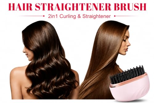 Image of Hair Straightener Portable 2026 Curling Hair Brush Travel Hot Styling Tools for Women Hairdressing Comb Professional Styling Shines and Smooth hair (Pink)
