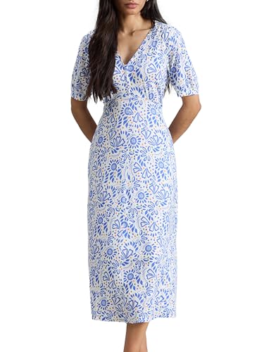 White Stuff Robe Megan en Jersey pour Femme de – Coupe Polyvalente à Manches Longues, idéale de Jour comme de Soir, en mélange Coton-Modal – Ivoire MLT – Taille 42R