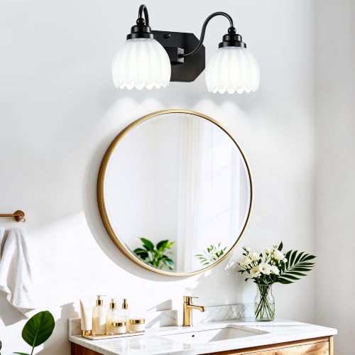 Image of Vintage Bathroom Light Fixtures,2 Light Milk White Crystal
