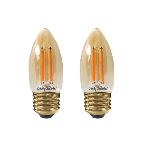 paul russells LED Candle Filament Light – 2.5W 20W Equivalent Replacement, 200LM Lumens, 2200K Extra Warm White, ES E27 Edison Screw C35 Bulbs – Energy Saving Non-Dimmable Lamps - 2 Pack