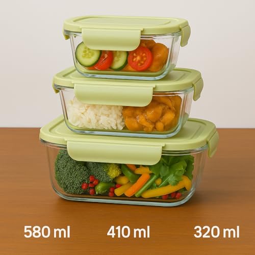 Image of Borosilicate Lunch Box Set of Airtight & Leak-Proof Tiffin Box for Office, School, Men & Women (Light Blue Colour) (Light Green, 580 ml 410 320)