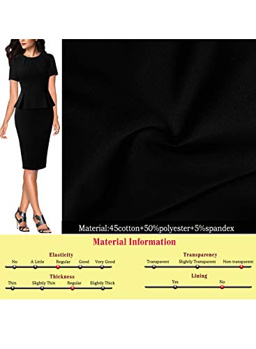 Image of VFSHOW Womens Pleated Crew Neck Peplum Work Business Office Church Bodycon Pencil Sheath Dress