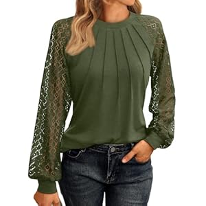 AUTOMET Womens Long Sleeve Shirts Pleated Lace Tops Fall Fashion Outfits Business Casual Blouses