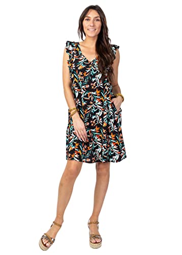 Robe courte ample Zola motif tropical fluide au tombé aérien
