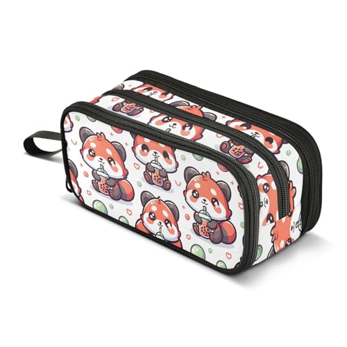 Image of Cute Red Panda Bubbles Pencil Case Box Boys Girls Large Pencil Pouch Zipper Compartments Big Capacity Stationery Pen Bag Organizer for Kids Teens Adults School Office