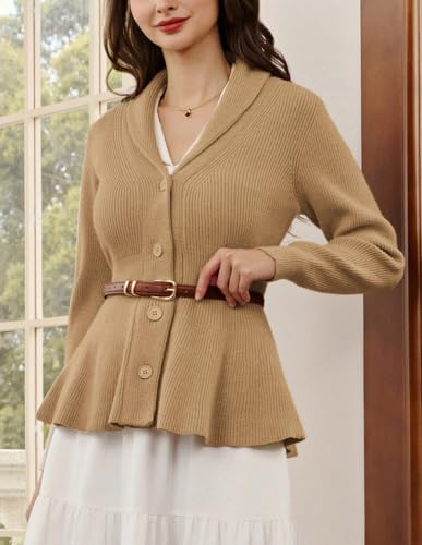 Image of Belle Poque Women Vintage Cardigan Sweater Shawl Lapel Button Down Sweater Outwear Coat
