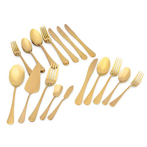 Coollery Silverware set Mirror Finish 25-piece 180 Rust Resistant Stainless Steel Serving Set Flatware Cutlery set for 4 Kitchen Utensils for Home Restaurant Parties Dishwasher Safe-GOLD