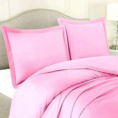 LUXURIOUS BEDDING UK Single Size 800 Thread Count Egyptian Cotton 15" Inch Deep Pocket Zipper Closure 3 PC Duvet Cover Set with Fitted Sheet Pink Solid