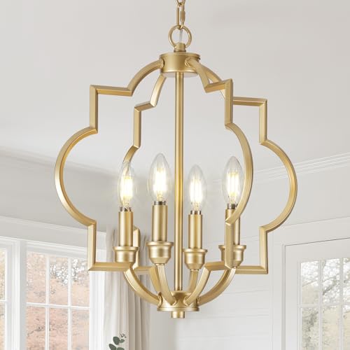 ACANER 4-Light Small Gold Chandelier, 15.6 inch Farmhouse Light Fixtures for Dining Room, Champagne Gold Pendant Light for Entryway Foyer Kitchen Island