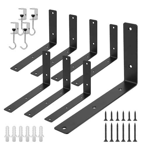 Redunest 8 Pack Black Heavy Duty L Floating Shelf Brackets, L 10" X H 6"