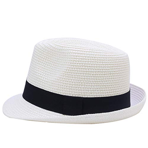 Summer Foldable Panama Fedora Straw Hat for Kids Short Brim Beach Sun Hat3
