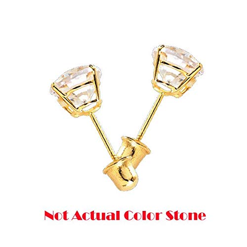 Wellingsale 14K Yellow Gold Polished 3mm Round Birth CZ Cubic Zirconia Stone Solitaire Basket Style Prong Set Stud Earrings With Screw Back - August4
