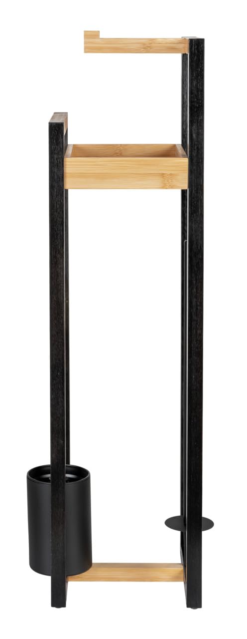 WENKO Stand WC-Garnitur Mod. Braidi 4in1 FSC Zertifiziert aus Bambus mit Toilettenbürste Rollenhalter und Ablage Maße 26 x 75,5 x 20 cm Farbe Natur Schwarz