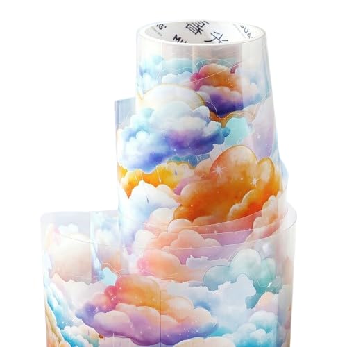 型抜き ダイカットテープ 天気 雲 くも 星 空 空の模様 幻想 シームレス 耐水 マスキングテープ 幅広50mm ダイカット テープ ぼかし 染め 雲のシール 天気 ステッカー コラージュ素材 おしゃれ 背景シール デコレーション コラージュ DIY s