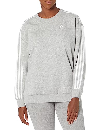 adidas Felpa da donna in pile oversize Essentials con 3 strisce, Grigio medio mélange/bianco, XX-Small-X-Small