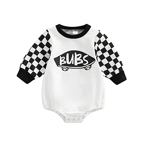 Engofs Newborn Baby Girl Boy Sweatshirt Romper Letter Print Long Sleeve 0 3 6 12 18 Months Fall Winter Clothes Black 0-3 Months