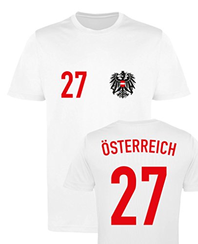 Comedy Shirts WM EM Trikot - ÖSTERREICH 27 - Herren T-Shirt - Weiss/Rot-Schwarz Gr. 3XL