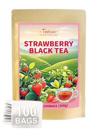 Image of TeeLux Strawberry Black Tea Bags, Blend Premium Black Tea with Natural Strawberry Flavor, Full-bodied & Robust Taste, 100 Count