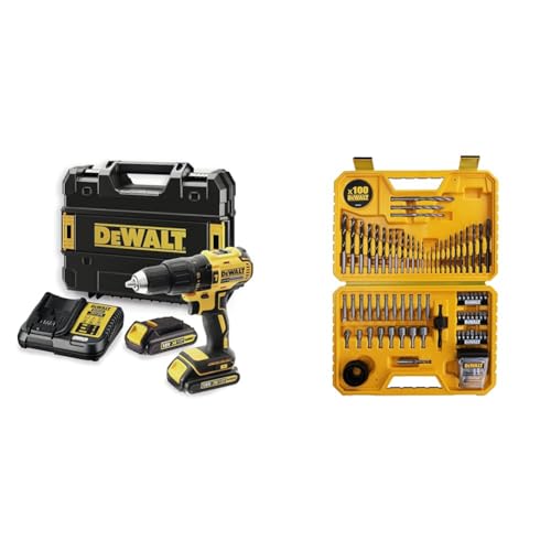 DEWALT DCD778S2T-QW Trapano Avvitatore, 2 velocità a Percussione, Motore Brushless con Doppia Batteria in Valigetta & DT71563-QZ DT71563-QZ-Juego de 100 Piezas para Atornillar y taladrar