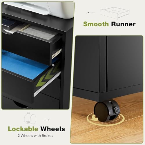 7 Drawer File Cabinet, Under Desk Storage Organization with Wheels, Mobile Filing Chest for Small Desk Printer Stand for Home Office, Black - Thumbnail 7