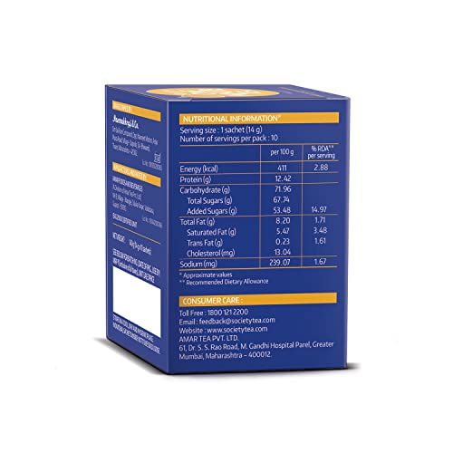 Image of Society One Minute Tea | Ginger Lemongrass Flavour | Made With Lemongrass & Ginger | Flavoured Instant Tea | 14G X 10 Sachets (140 Gram) | Pack Of 2