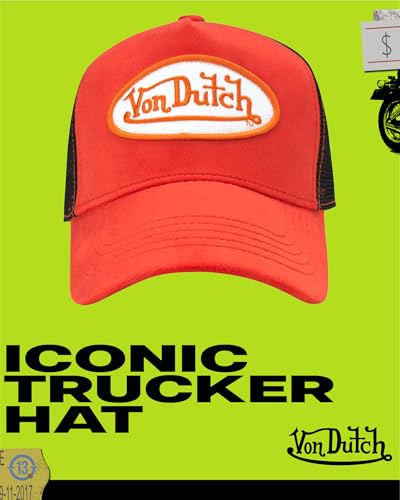 Image of Von Dutch Unisex Trucker Hat - Velvet Curved Bill Mesh Back Retro Classic Adjustable Snapback Baseball Cap for Men and Women