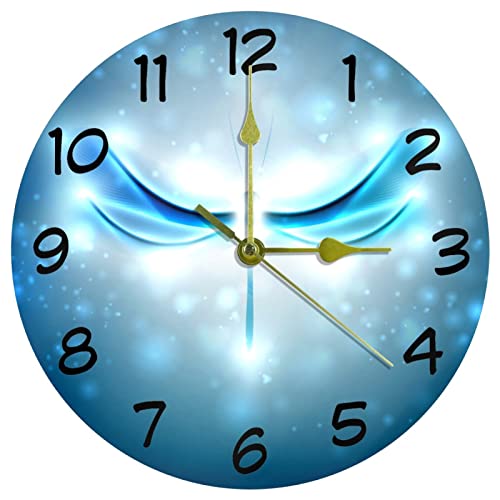 EJDKFNDSH Abstract Blue Dragonfly Wall Clocks Non-Ticking Silent Battery Operated Round Modern Wall Clock for Bedroom Living Room Kitchen School Office Home Decor, 9.8 Inches 25cm