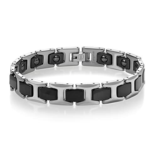 Gem Stone King Men’s Solid Shiny Silver and Black IP Shiny Polished Tungsten Link Bracelet 8.25 Inches in Length with Fold Over Safety Clasp