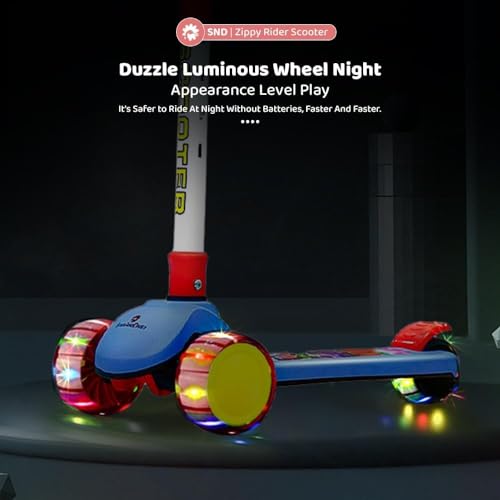 Image of StarAndDaisy Kick Scooter for Kids 2+ Years / 3 Wheels Kids Scooter with LED Light, 4-Level Height Adjustable Handle, Foldable Design, Extra-Wide Deck, Rear Break (Red)