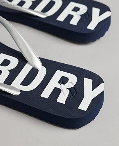 Superdry Tongs pour femme Code Essential, Deep Navy Metallic Silver, Large