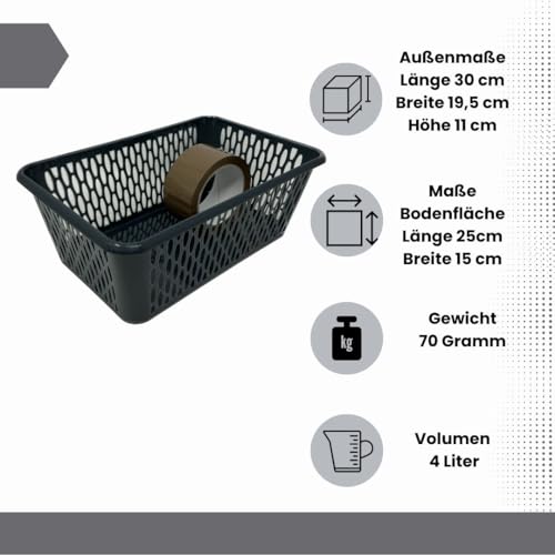Aufbewahrungskorb Körbchen Korb Kunststoff farbig 5 Stück Set Größenauswahl, Größe:29.5 x 19.5 x 11 cm